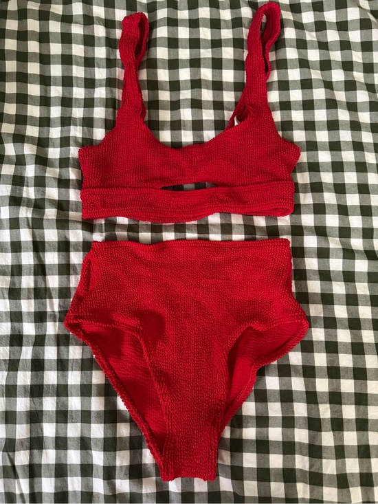 bond-eye Other - bond-eye Red Textured High-Waist Bikini Set